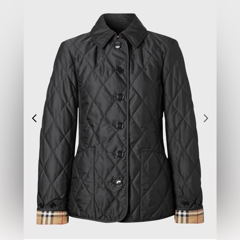 Burberry Fernleigh quilted black jacket XS classic check lining lightweight coat